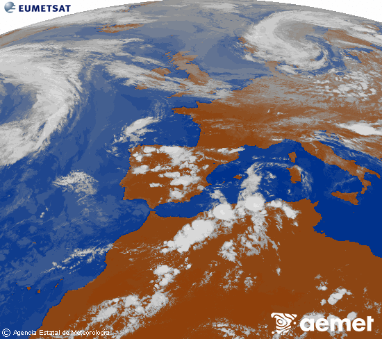 Imagen de la zona de Europa y Norte de �frica del canal infrarrojo del sat�lite Meteosat operacional en 0�N 0�W, procesada para darle color.&nbsp;igandea, 2026ko ekainak 14, ordua: 18:00