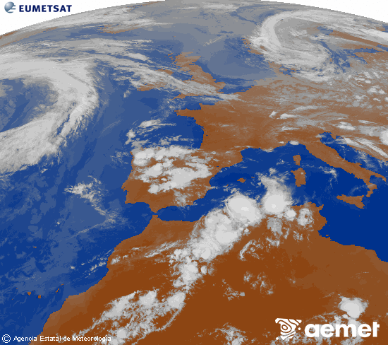 Imagen de la zona de Europa y Norte de �frica del canal infrarrojo del sat�lite Meteosat operacional en 0�N 0�W, procesada para darle color.&nbsp;Sunday, 14 June  2026 21:00