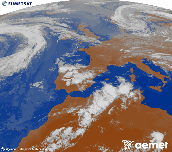 Imagen de la zona de Europa y Norte de �frica del canal infrarrojo del sat�lite Meteosat operacional en 0�N 0�W, procesada para darle color.&nbsp;Sunday, 14 June  2026 22:00
