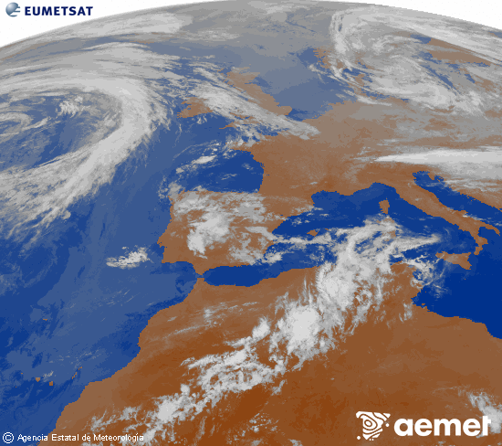 Imagen de la zona de Europa y Norte de �frica del canal infrarrojo del sat�lite Meteosat operacional en 0�N 0�W, procesada para darle color.&nbsp;Monday, 15 June  2026 03:00