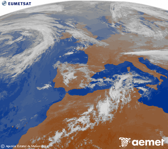 Imagen de la zona de Europa y Norte de �frica del canal infrarrojo del sat�lite Meteosat operacional en 0�N 0�W, procesada para darle color.&nbsp;Monday, 15 June  2026 04:00
