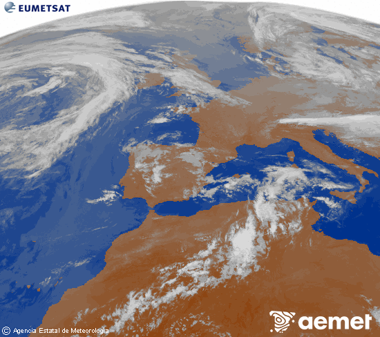 Imagen de la zona de Europa y Norte de �frica del canal infrarrojo del sat�lite Meteosat operacional en 0�N 0�W, procesada para darle color.&nbsp;Monday, 15 June  2026 05:00