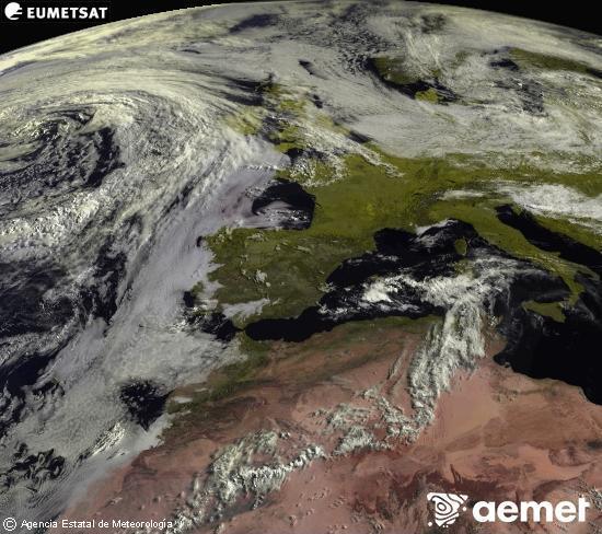 Esta imagen se genera utilizando informaci�n de los canales visibles del sat�lite METEOSAT perteneciente a la segunda generaci�n de sat�lites Meteosat (MSG). Por ese motivo, s�lo hay informaci�n en la zona iluminada por el sol. Adem�s, los canales han sido normalizados para que el brillo no dependa de la posici�n del sol.&nbsp;lunes, 15 junio 2026 a las 09:00