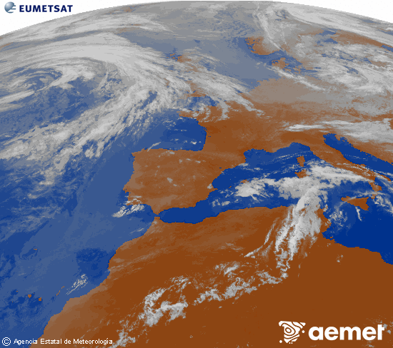 Imagen de la zona de Europa y Norte de �frica del canal infrarrojo del sat�lite Meteosat operacional en 0�N 0�W, procesada para darle color.&nbsp;Monday, 15 June  2026 10:00