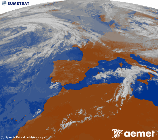 Imagen de la zona de Europa y Norte de �frica del canal infrarrojo del sat�lite Meteosat operacional en 0�N 0�W, procesada para darle color.&nbsp;Monday, 15 June  2026 12:00