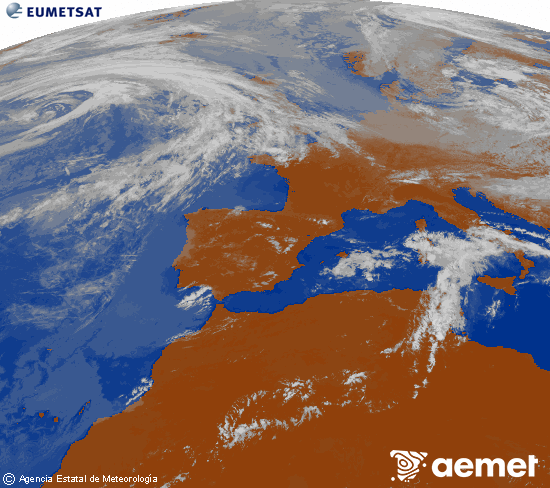 Imagen de la zona de Europa y Norte de �frica del canal infrarrojo del sat�lite Meteosat operacional en 0�N 0�W, procesada para darle color.&nbsp;lundi, 15 juin  2026 13:00