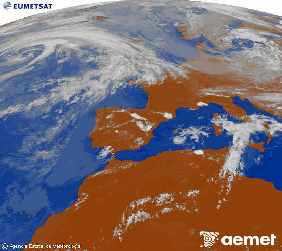 Imagen de la zona de Europa y Norte de �frica del canal infrarrojo del sat�lite Meteosat operacional en 0�N 0�W, procesada para darle color.&nbsp;Monday, 15 June  2026 15:00