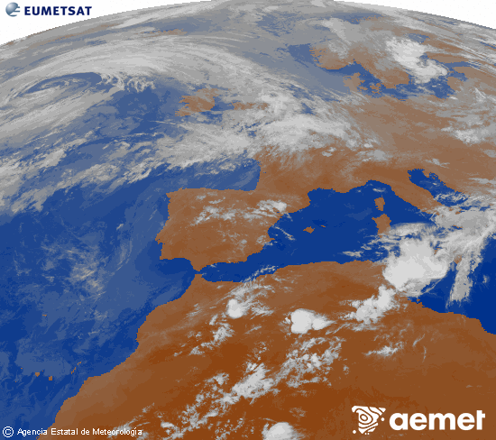 Imagen de la zona de Europa y Norte de �frica del canal infrarrojo del sat�lite Meteosat operacional en 0�N 0�W, procesada para darle color.&nbsp;asteartea, 2026ko ekainak 16, ordua: 00:00
