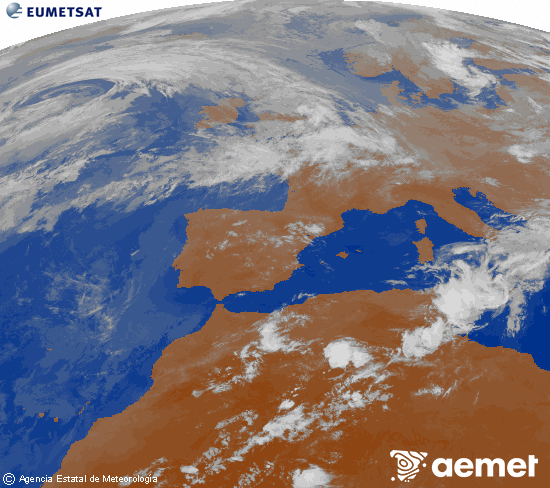 Imagen de la zona de Europa y Norte de �frica del canal infrarrojo del sat�lite Meteosat operacional en 0�N 0�W, procesada para darle color.&nbsp;asteartea, 2026ko ekainak 16, ordua: 01:00