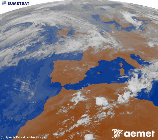 Imagen de la zona de Europa y Norte de �frica del canal infrarrojo del sat�lite Meteosat operacional en 0�N 0�W, procesada para darle color.&nbsp;asteartea, 2026ko ekainak 16, ordua: 02:00