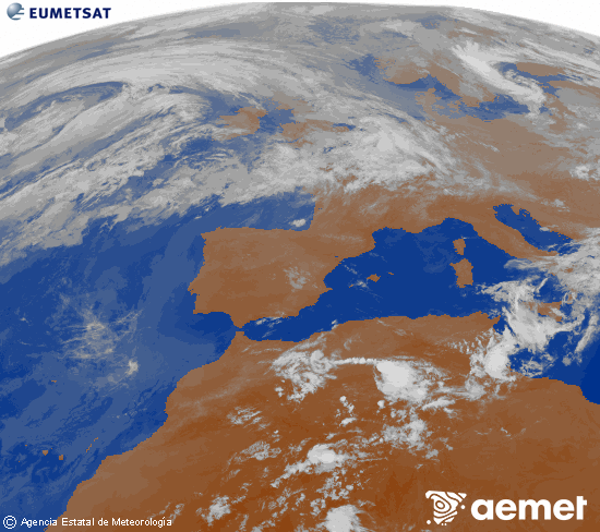 Imagen de la zona de Europa y Norte de �frica del canal infrarrojo del sat�lite Meteosat operacional en 0�N 0�W, procesada para darle color.&nbsp;asteartea, 2026ko ekainak 16, ordua: 04:00