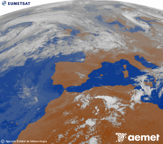 Imatge de la zona d'Europa i Nord d'�frica del canal infraroig del sat�l�lit Meteosat operacional en 0�N 0�W, processada per a donar-li color.&nbsp;dimarts, 16 de juny  2026 05:00