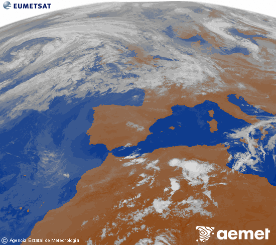 Imatge de la zona d'Europa i Nord d'�frica del canal infraroig del sat�l�lit Meteosat operacional en 0�N 0�W, processada per a donar-li color.&nbsp;dimarts, 16 de juny  2026 07:00