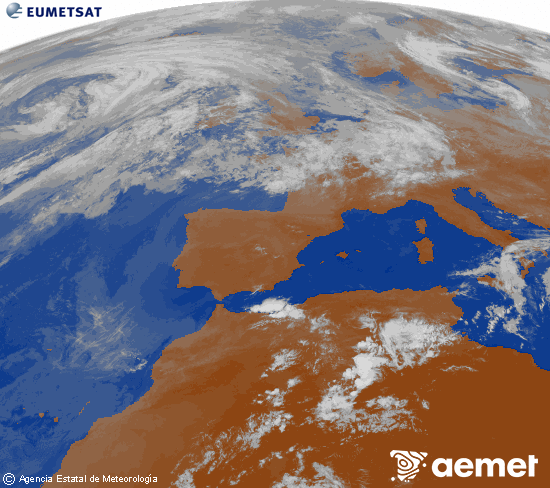 Imatge de la zona d'Europa i Nord d'�frica del canal infraroig del sat�l�lit Meteosat operacional en 0�N 0�W, processada per a donar-li color.&nbsp;dimarts, 16 de juny  2026 09:00
