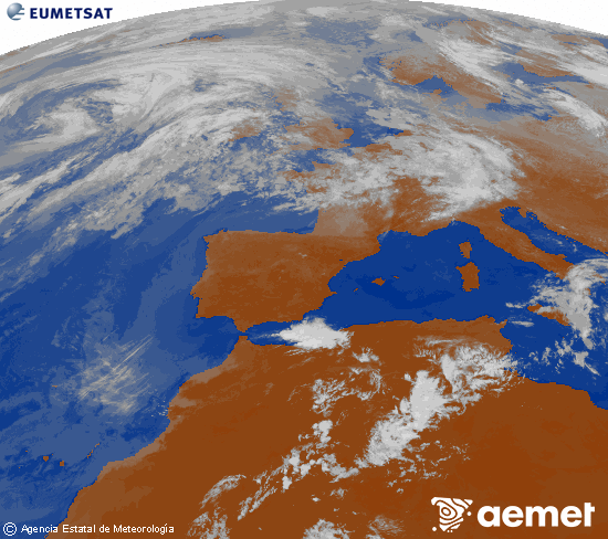 Imatge de la zona d'Europa i Nord d'�frica del canal infraroig del sat�l�lit Meteosat operacional en 0�N 0�W, processada per a donar-li color.&nbsp;dimarts, 16 de juny  2026 11:00