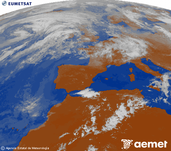 Imagen de la zona de Europa y Norte de �frica del canal infrarrojo del sat�lite Meteosat operacional en 0�N 0�W, procesada para darle color.&nbsp;Tuesday, 16 June  2026 12:00