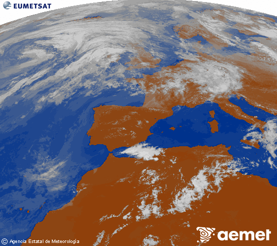 Imagen de la zona de Europa y Norte de �frica del canal infrarrojo del sat�lite Meteosat operacional en 0�N 0�W, procesada para darle color.&nbsp;asteartea, 2026ko ekainak 16, ordua: 13:00