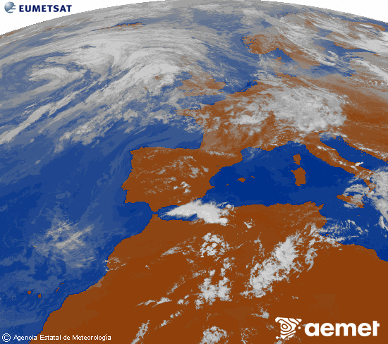 Imagen de la zona de Europa y Norte de �frica del canal infrarrojo del sat�lite Meteosat operacional en 0�N 0�W, procesada para darle color.&nbsp;asteartea, 2026ko ekainak 16, ordua: 14:00