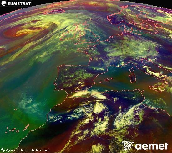 Composici� RGB en la qual es barregen diversos canals del sat�l�lit Meteosat operacional en 0�N 0�W, que ens d�na una idea de les caracter�stiques de les masses d'aire i de la nuvolositat.&nbsp;dimarts, 16 de juny  2026 16:00