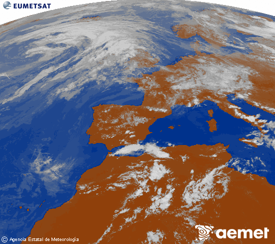 Imagen de la zona de Europa y Norte de �frica del canal infrarrojo del sat�lite Meteosat operacional en 0�N 0�W, procesada para darle color.&nbsp;asteartea, 2026ko ekainak 16, ordua: 16:00