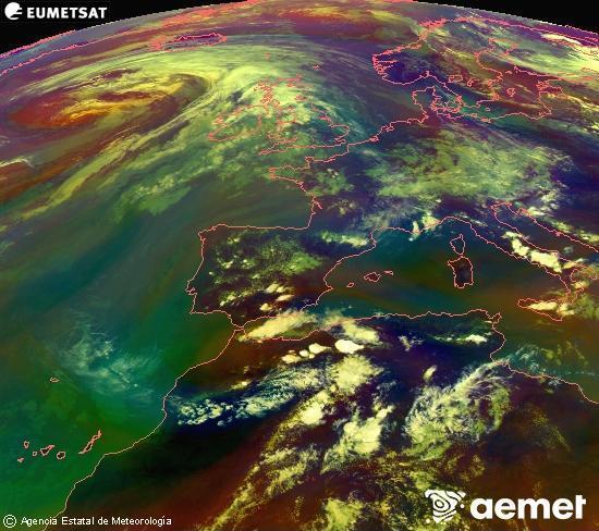 Composici� RGB en la qual es barregen diversos canals del sat�l�lit Meteosat operacional en 0�N 0�W, que ens d�na una idea de les caracter�stiques de les masses d'aire i de la nuvolositat.&nbsp;dimarts, 16 de juny  2026 17:00