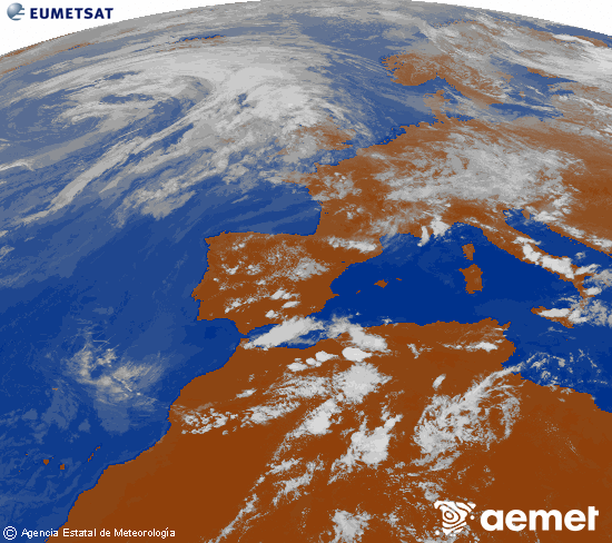 Imagen de la zona de Europa y Norte de �frica del canal infrarrojo del sat�lite Meteosat operacional en 0�N 0�W, procesada para darle color.&nbsp;asteartea, 2026ko ekainak 16, ordua: 17:00