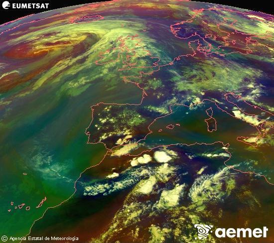 Composici� RGB en la qual es barregen diversos canals del sat�l�lit Meteosat operacional en 0�N 0�W, que ens d�na una idea de les caracter�stiques de les masses d'aire i de la nuvolositat.&nbsp;dimarts, 16 de juny  2026 18:00
