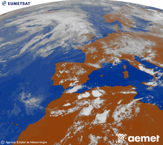 Imagen de la zona de Europa y Norte de �frica del canal infrarrojo del sat�lite Meteosat operacional en 0�N 0�W, procesada para darle color.&nbsp;mardi, 16 juin  2026 18:00