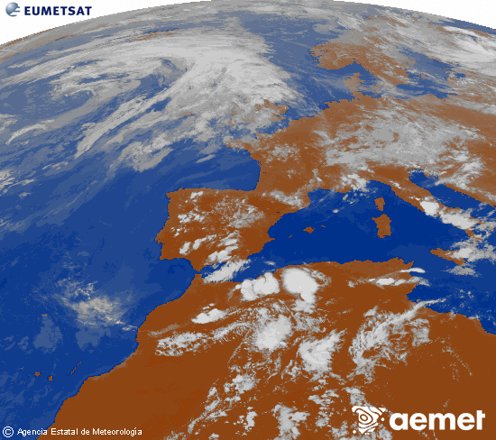 Imagen de la zona de Europa y Norte de �frica del canal infrarrojo del sat�lite Meteosat operacional en 0�N 0�W, procesada para darle color.&nbsp;dimarts, 16 de juny  2026 19:00