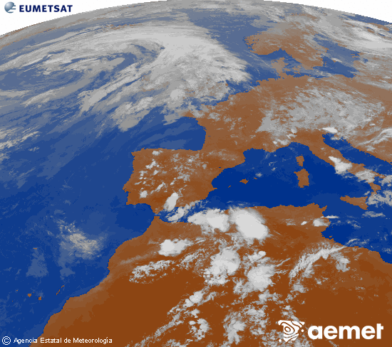 Imatge de la zona d'Europa i Nord d'�frica del canal infraroig del sat�l�lit Meteosat operacional en 0�N 0�W, processada per a donar-li color.&nbsp;dimarts, 16 de juny  2026 21:00