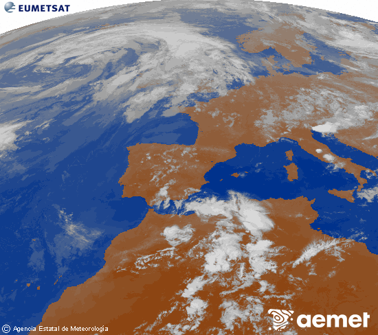 Imagen de la zona de Europa y Norte de �frica del canal infrarrojo del sat�lite Meteosat operacional en 0�N 0�W, procesada para darle color.&nbsp;mardi, 16 juin  2026 23:00