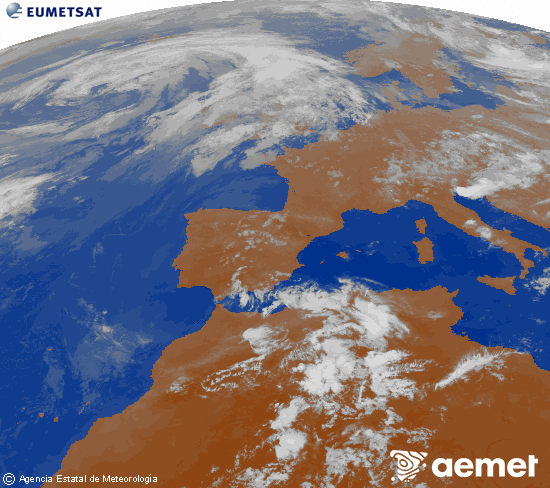 Imagen de la zona de Europa y Norte de �frica del canal infrarrojo del sat�lite Meteosat operacional en 0�N 0�W, procesada para darle color.&nbsp;mi�rcoles, 17 junio 2026 a las 00:00