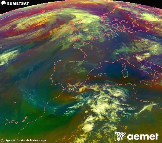 Composici� RGB en la qual es barregen diversos canals del sat�l�lit Meteosat operacional en 0�N 0�W, que ens d�na una idea de les caracter�stiques de les masses d'aire i de la nuvolositat.&nbsp;dimecres, 17 de juny  2026 02:00