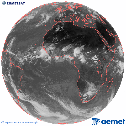 Imaxe global da canle infravermella (10.8 &mu;m) do sat�lite  Meteosat, pertencente � serie MSX (Meteosat Segunda Xeraci�n) e situado en 0�N 0�E.&nbsp;s�bado , 20 xu�o  2026 14:00