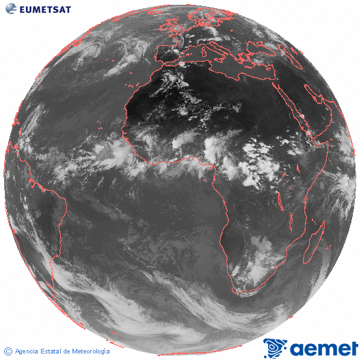 Imagen global del canal infrarrojo (10.8 &mu;m) del sat�lite Meteosat, perteneciente a la serie MSG (Meteosat Segunda Generaci�n) y situado en 0�N 0�E.&nbsp;s�bado, 20 junio 2026 a las 17:00