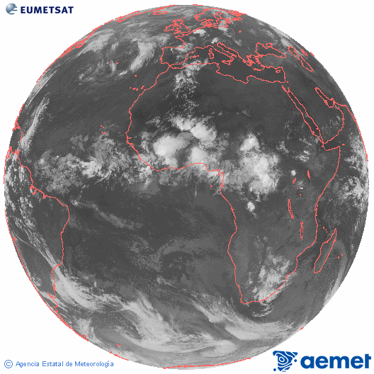 Imagen global del canal infrarrojo (10.8 &mu;m) del sat�lite Meteosat, perteneciente a la serie MSG (Meteosat Segunda Generaci�n) y situado en 0�N 0�E.&nbsp;domingo, 21 junio 2026 a las 02:00