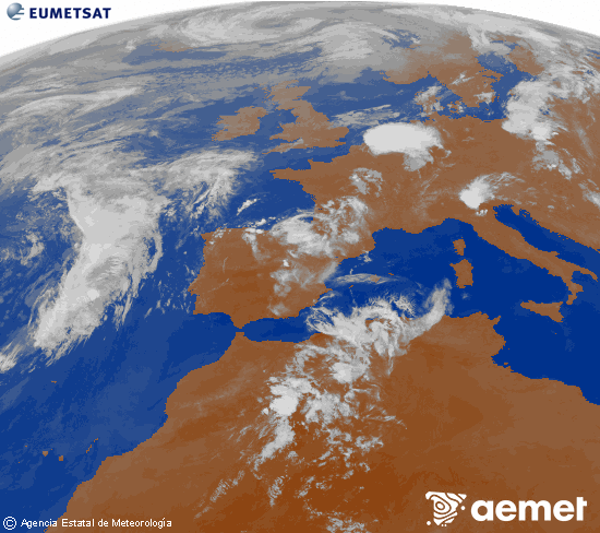 Imagen de la zona de Europa y Norte de �frica del canal infrarrojo del sat�lite Meteosat operacional en 0�N 0�W, procesada para darle color.&nbsp;domingo, 21 junio 2026 a las 03:00