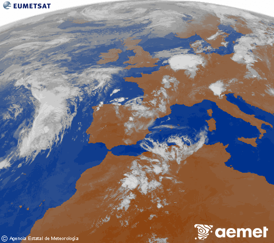 Imagen de la zona de Europa y Norte de �frica del canal infrarrojo del sat�lite Meteosat operacional en 0�N 0�W, procesada para darle color.&nbsp;domingo, 21 junio 2026 a las 04:00