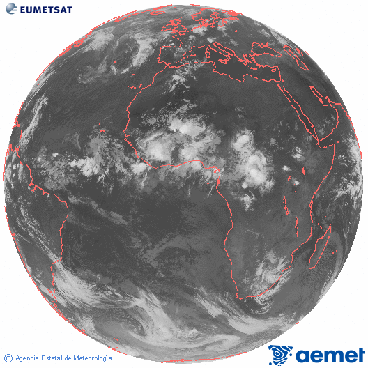 Imagen global del canal infrarrojo (10.8 &mu;m) del sat�lite Meteosat, perteneciente a la serie MSG (Meteosat Segunda Generaci�n) y situado en 0�N 0�E.&nbsp;domingo, 21 junio 2026 a las 05:00