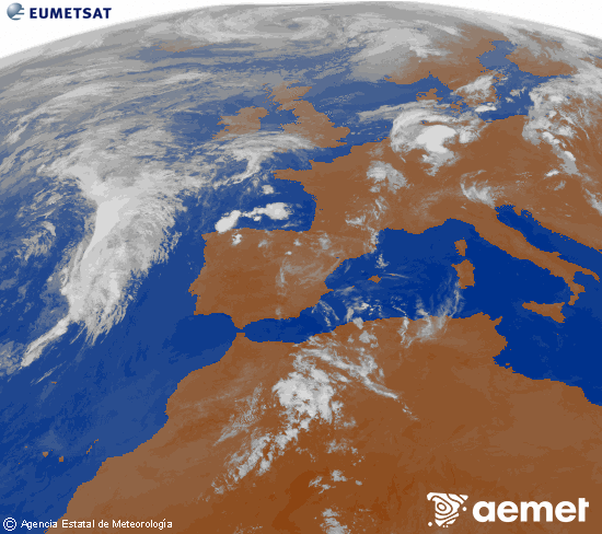 Imagen de la zona de Europa y Norte de �frica del canal infrarrojo del sat�lite Meteosat operacional en 0�N 0�W, procesada para darle color.&nbsp;domingo, 21 junio 2026 a las 07:00