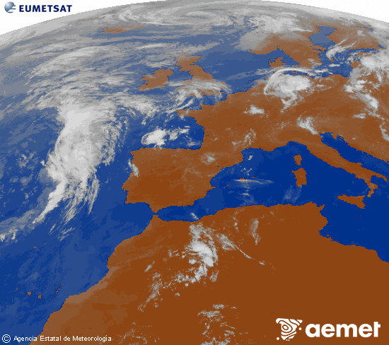 Imagen de la zona de Europa y Norte de �frica del canal infrarrojo del sat�lite Meteosat operacional en 0�N 0�W, procesada para darle color.&nbsp;domingo, 21 junio 2026 a las 10:00