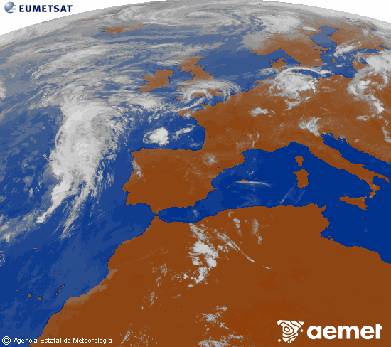 Imagen de la zona de Europa y Norte de �frica del canal infrarrojo del sat�lite Meteosat operacional en 0�N 0�W, procesada para darle color.&nbsp;domingo, 21 junio 2026 a las 11:00