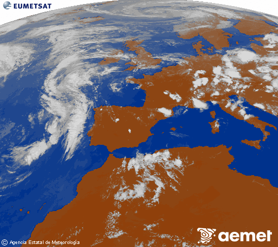 Imagen de la zona de Europa y Norte de �frica del canal infrarrojo del sat�lite Meteosat operacional en 0�N 0�W, procesada para darle color.&nbsp;domingo, 21 junio 2026 a las 18:00