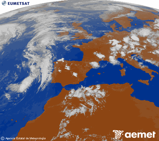 Imagen de la zona de Europa y Norte de �frica del canal infrarrojo del sat�lite Meteosat operacional en 0�N 0�W, procesada para darle color.&nbsp;domingo, 21 junio 2026 a las 20:00