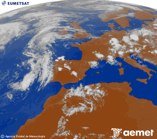 Imagen de la zona de Europa y Norte de �frica del canal infrarrojo del sat�lite Meteosat operacional en 0�N 0�W, procesada para darle color.&nbsp;domingo, 21 junio 2026 a las 21:00