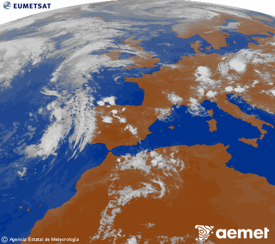 Imagen de la zona de Europa y Norte de �frica del canal infrarrojo del sat�lite Meteosat operacional en 0�N 0�W, procesada para darle color.&nbsp;domingo, 21 junio 2026 a las 22:00