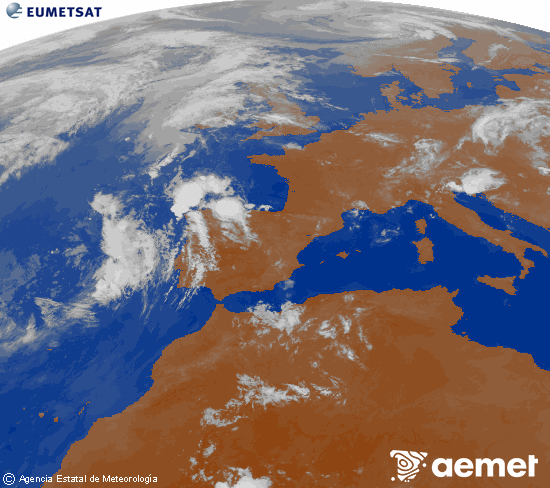 Imagen de la zona de Europa y Norte de �frica del canal infrarrojo del sat�lite Meteosat operacional en 0�N 0�W, procesada para darle color.&nbsp;lunes, 22 junio 2026 a las 02:00