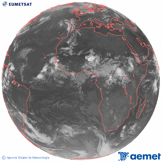 Imagen global del canal infrarrojo (10.8 &mu;m) del sat�lite Meteosat, perteneciente a la serie MSG (Meteosat Segunda Generaci�n) y situado en 0�N 0�E.&nbsp;martes, 23 junio 2026 a las 05:00