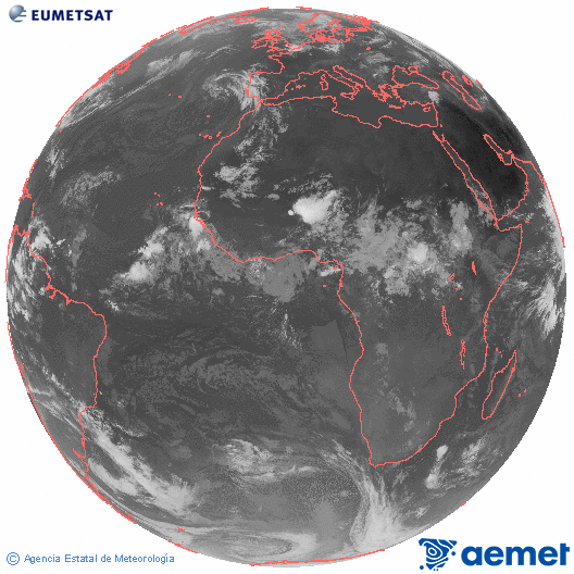 Imagen global del canal infrarrojo (10.8 &mu;m) del sat�lite Meteosat, perteneciente a la serie MSG (Meteosat Segunda Generaci�n) y situado en 0�N 0�E.&nbsp;martes, 23 junio 2026 a las 08:00