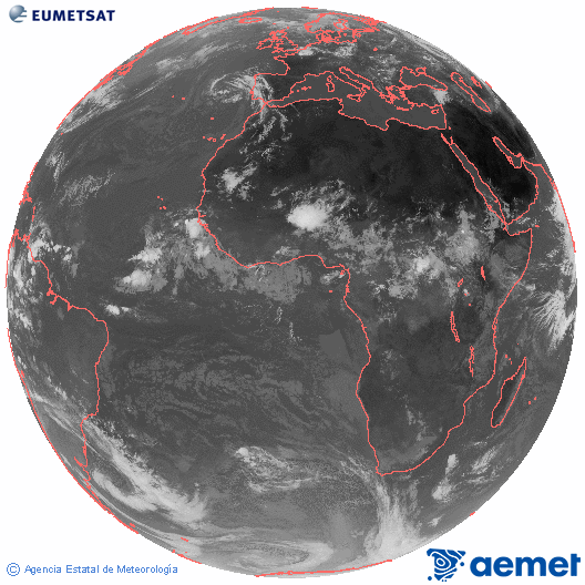 Imagen global del canal infrarrojo (10.8 &mu;m) del sat�lite Meteosat, perteneciente a la serie MSG (Meteosat Segunda Generaci�n) y situado en 0�N 0�E.&nbsp;martes, 23 junio 2026 a las 11:00